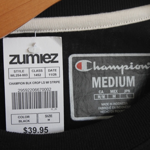 CHAMPION STRIPE BLACK CROP LONG SLEEVE T-SHIRT - Picture 3 of 8